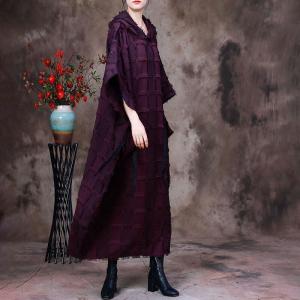 Big Checkered Hooded Caftan Large Wool Fringed Sweater Dress