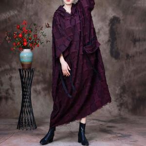 Big Checkered Hooded Caftan Large Wool Fringed Sweater Dress