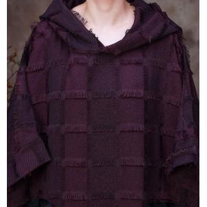 Big Checkered Hooded Caftan Large Wool Fringed Sweater Dress