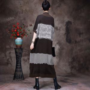 Bicolored Half Sleeves Sweater Dress Loose Mock Neck Dress