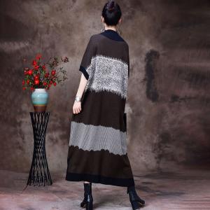 Bicolored Half Sleeves Sweater Dress Loose Mock Neck Dress