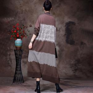 Sheep Wool Oversized Knit Cardigan Printed Long Sweater Overcoat