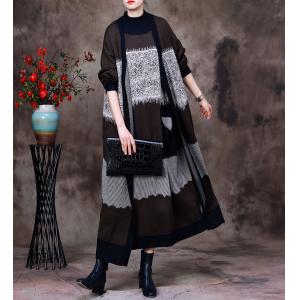 Sheep Wool Oversized Knit Cardigan Printed Long Sweater Overcoat