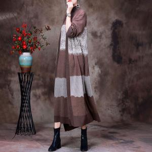 Sheep Wool Oversized Knit Cardigan Printed Long Sweater Overcoat