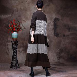 Sheep Wool Oversized Knit Cardigan Printed Long Sweater Overcoat