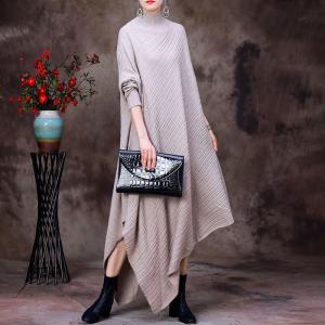 Asymmetrical High Neck Sweater Dress Knitting Plain Designer Dress
