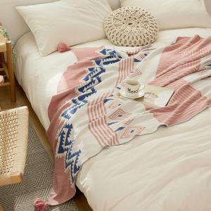 Modern Style Cotton Knit Throws Folk Patterns Tassel Blanket