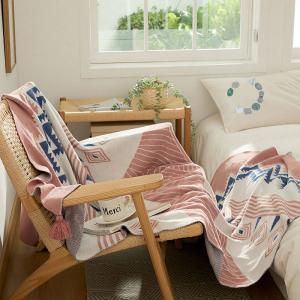 Modern Style Cotton Knit Throws Folk Patterns Tassel Blanket