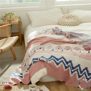 Modern Style Cotton Knit Throws Folk Patterns Tassel Blanket