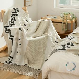 Modern Style Cotton Knit Throws Folk Patterns Tassel Blanket