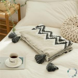 Modern Style Cotton Knit Throws Folk Patterns Tassel Blanket