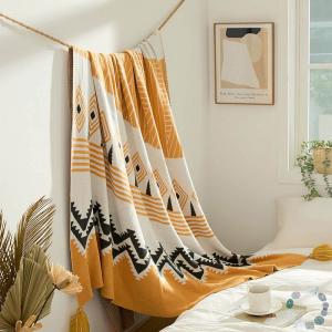 Modern Style Cotton Knit Throws Folk Patterns Tassel Blanket