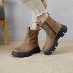 Chunky Heel Leather Suede Boots Size Zip Wedge Ankle Boots