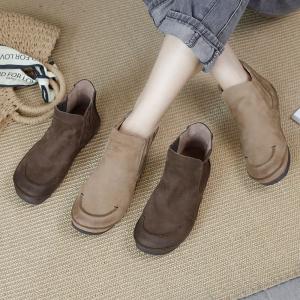 Soft Leather Flat Booties Casual Slip on Short Boots