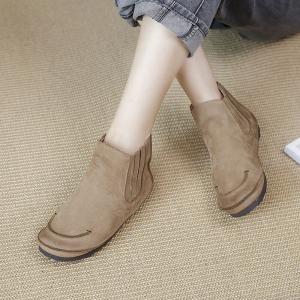 Soft Leather Flat Booties Casual Slip on Short Boots