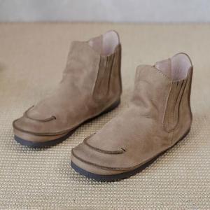 Soft Leather Flat Booties Casual Slip on Short Boots