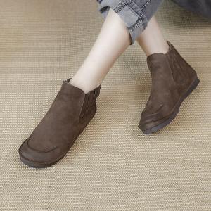 Soft Leather Flat Booties Casual Slip on Short Boots