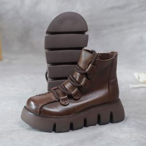 Hippie Style Wedge Boots Cowhide Leather 90s Martin Boots
