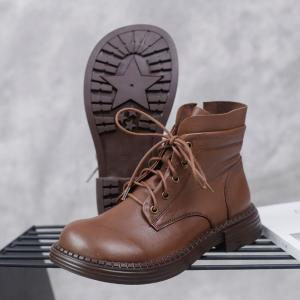 British Style Belted Martin Boots Chunky Heel Leather Booties
