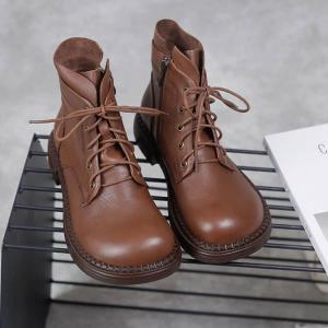 British Style Belted Martin Boots Chunky Heel Leather Booties