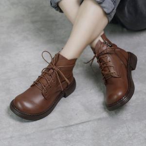 British Style Belted Martin Boots Chunky Heel Leather Booties