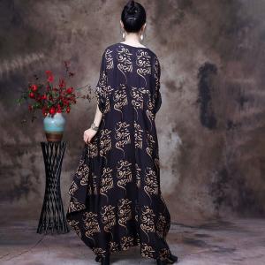 V-Neck Totem Prints Maxi Dress Silk Designer Caftan Dress