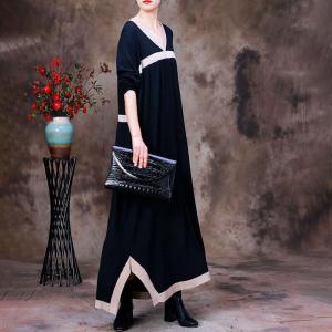 Contrast Stripes Loose Jersey Dress 90s Wool Knit Dress