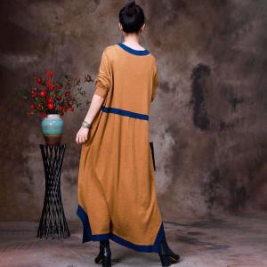 Bi-Colored Knit Sweater Dress Wool Blend Fall Jersey Dress