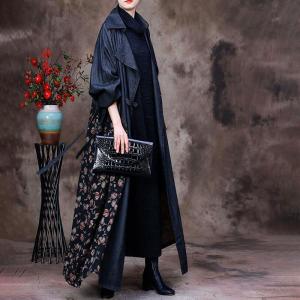 Business Casual Floral Tied Trench Coat Denim Maxi Duster Coat