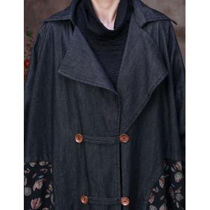 Business Casual Floral Tied Trench Coat Denim Maxi Duster Coat