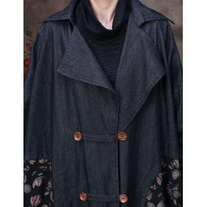 Business Casual Floral Tied Trench Coat Denim Maxi Duster Coat