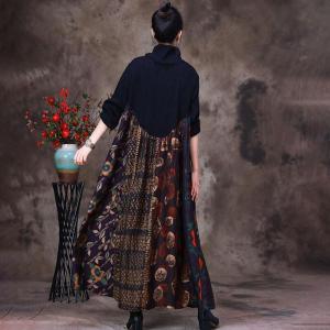 Totem Patterned Loose Jersey Dress Silky Elegant Shift Dress