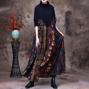 Totem Patterned Loose Jersey Dress Silky Elegant Shift Dress