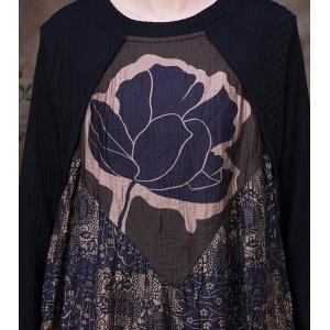 Lotus Printed Silk Purple Dress Knit Floral Elegant Dress