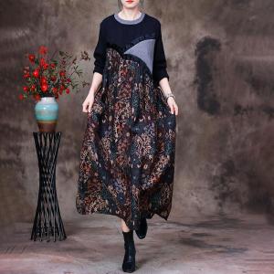 Crew Neck Silky Floral Dress Modest Sweater Church Dress