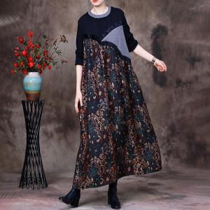 Crew Neck Silky Floral Dress Modest Sweater Church Dress