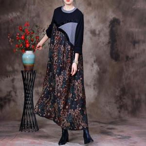 Crew Neck Silky Floral Dress Modest Sweater Church Dress