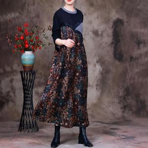 Crew Neck Silky Floral Dress Modest Sweater Church Dress