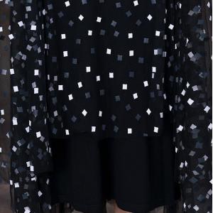 White Dots High Waist Dress Black Knit Gauze Dress