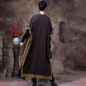 Contrast Colors Long Knit Cardigan Wool Blend Fall Clothing