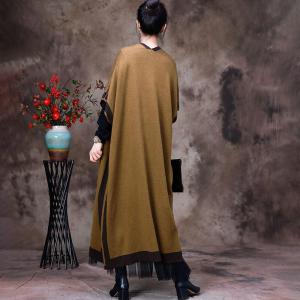 Contrast Colors Long Knit Cardigan Wool Blend Fall Clothing