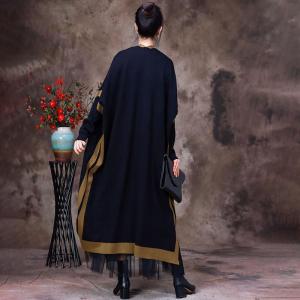 Contrast Colors Long Knit Cardigan Wool Blend Fall Clothing