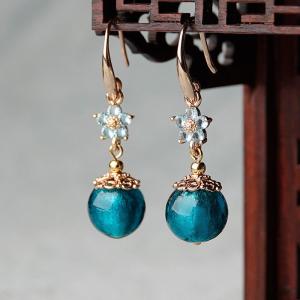 Peacock Blue Colored Glaze Chinese Traditional Earrings