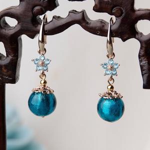 Peacock Blue Colored Glaze Chinese Traditional Earrings