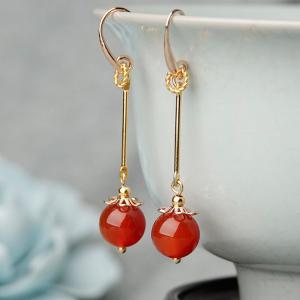 Red Agate Long Earrings Chinese Simple Earrings