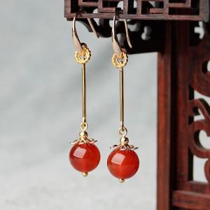 Red Agate Long Earrings Chinese Simple Earrings