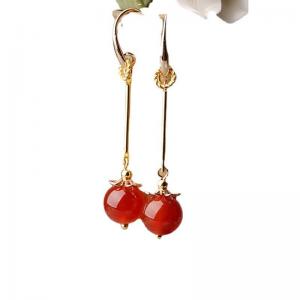 Red Agate Long Earrings Chinese Simple Earrings