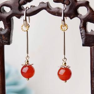 Red Agate Long Earrings Chinese Simple Earrings