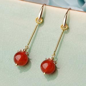 Red Agate Long Earrings Chinese Simple Earrings