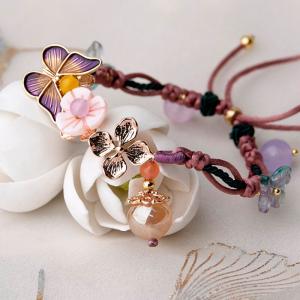 Enamel Butterfly Shell Flowers Bracelet Crystal Beads Chinese Rope